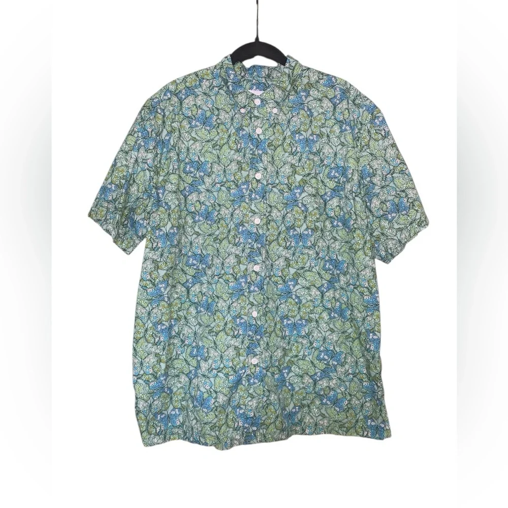 Bonlax Short Sleeve Button Down Shirt In Green Butterfly Print‎ Size 2XL